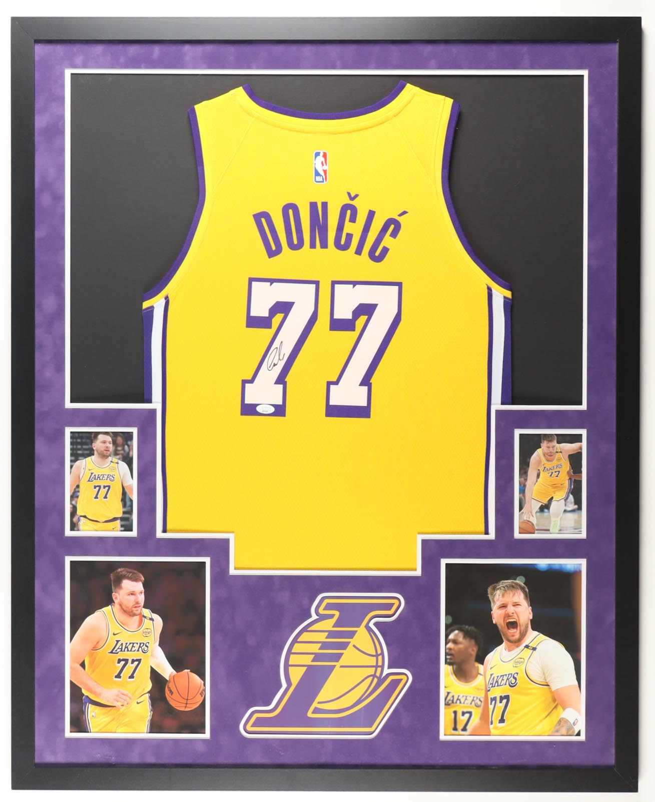 Luka Doncic Signed Custom Framed Jersey Display with Photos (JSA) at PristineAuction.com Luka Doncic Signed Custom Framed Jersey Display with Photos (JSA) at PristineAuction.com