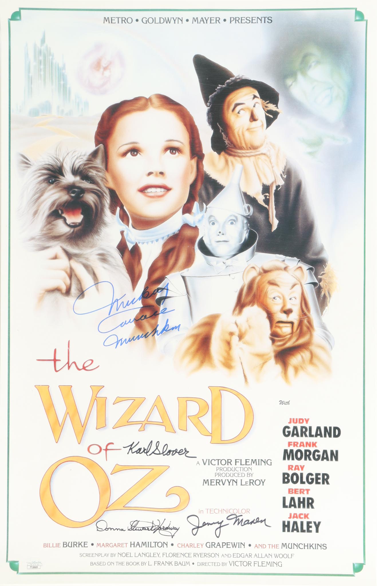 "The Wizard of Oz" 16x24 Poster Cast-Signed & Inscribed By (4) with Mickey Carroll, Jerry Maren, Karl Slover & Donna Stewart Hardway (JSA) at PristineAuction.com "The Wizard of Oz" 16x24 Poster Cast-Signed & Inscribed By (4) with Mickey Carroll, Jerry Maren, Karl Slover & Donna Stewart Hardway (JSA) at PristineAuction.com