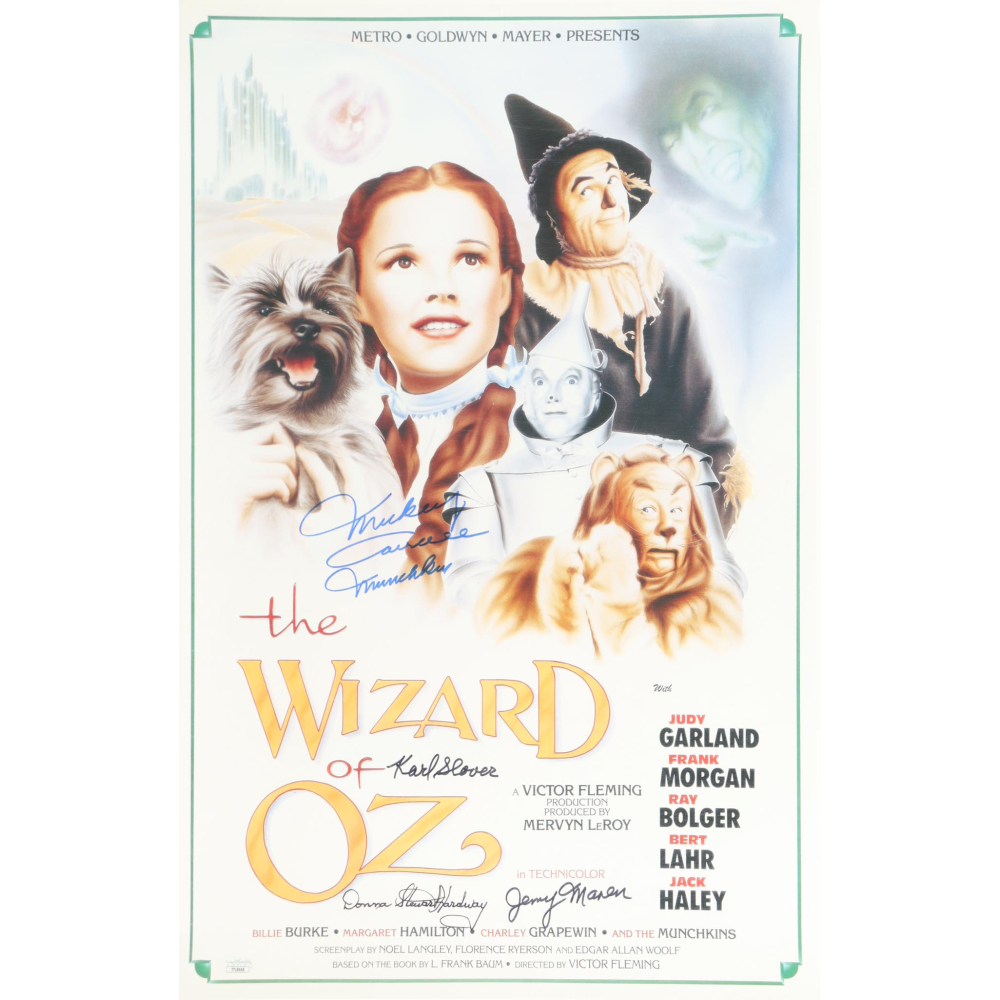 "The Wizard of Oz" 16x24 Poster Cast-Signed & Inscribed By (4) with Mickey Carroll, Jerry Maren, Karl Slover & Donna Stewart Hardway (JSA) at PristineAuction.com