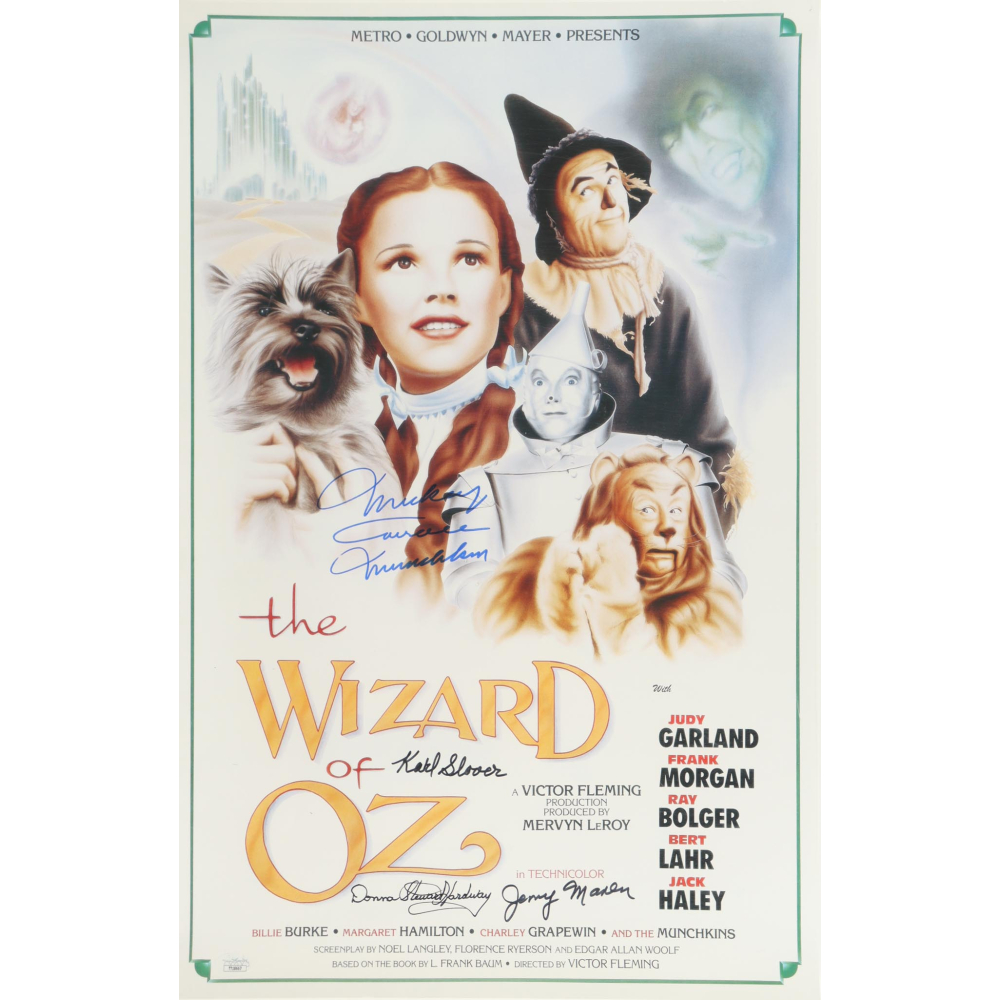 "The Wizard of Oz" 16x24 Poster Cast-Signed & Inscribed By (4) with Mickey Carroll, Jerry Maren, Karl Slover & Donna Stewart Hardway (JSA) at PristineAuction.com