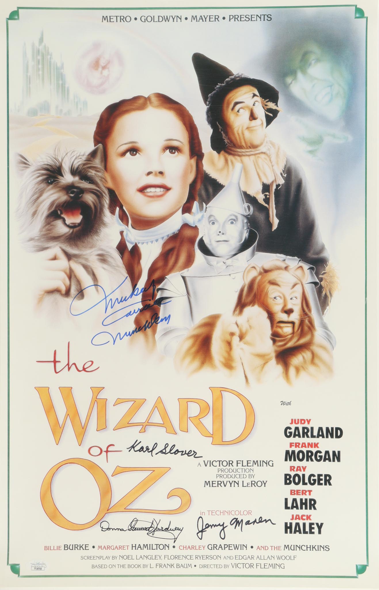 "The Wizard of Oz" 16x24 Poster Cast-Signed & Inscribed By (4) with Mickey Carroll, Jerry Maren, Karl Slover & Donna Stewart Hardway (JSA) at PristineAuction.com "The Wizard of Oz" 16x24 Poster Cast-Signed & Inscribed By (4) with Mickey Carroll, Jerry Maren, Karl Slover & Donna Stewart Hardway (JSA) at PristineAuction.com