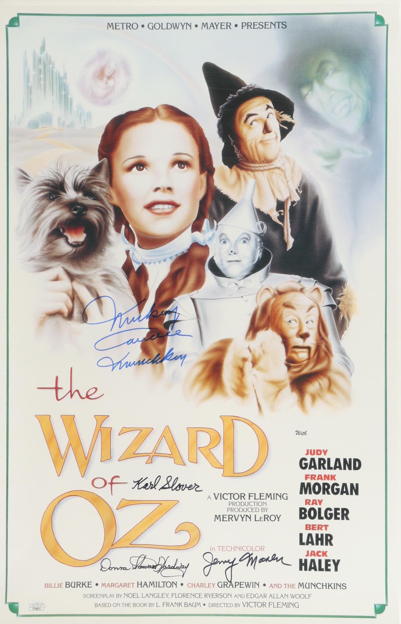 "The Wizard of Oz" 16x24 Poster Cast-Signed & Inscribed By (4) with Mickey Carroll, Jerry Maren, Karl Slover & Donna Stewart Hardway (JSA) at PristineAuction.com "The Wizard of Oz" 16x24 Poster Cast-Signed & Inscribed By (4) with Mickey Carroll, Jerry Maren, Karl Slover & Donna Stewart Hardway (JSA) at PristineAuction.com