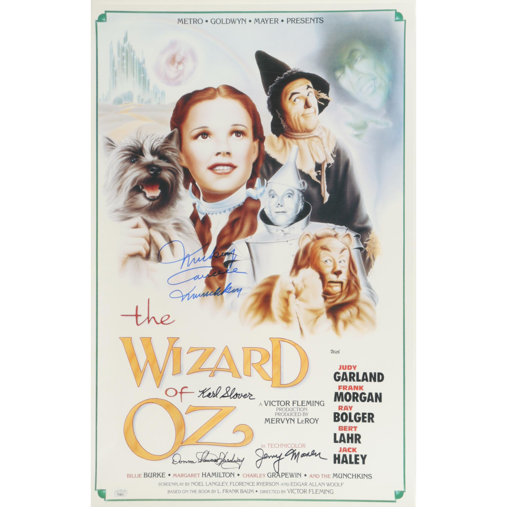 "The Wizard of Oz" 16x24 Poster Cast-Signed & Inscribed By (4) with Mickey Carroll, Jerry Maren, Karl Slover & Donna Stewart Hardway (JSA) at PristineAuction.com