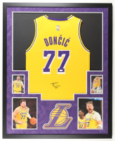 Luka Doncic Signed Custom Framed Jersey Display with Photos (JSA) at PristineAuction.com