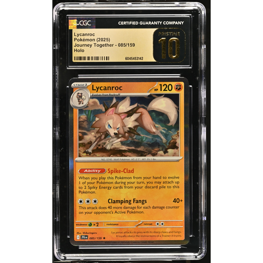 Lycanroc 2025 Pokemon Journey Together #085/159 (CGC PRISTINE 10 | Black Label) at PristineAuction.com