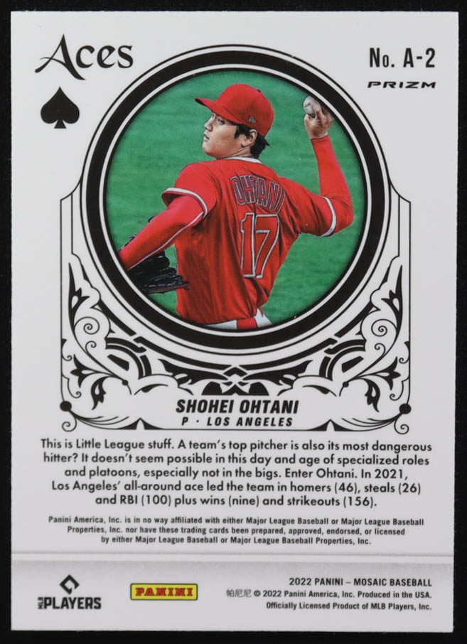 Shohei Ohtani 2022 Panini Mosaic Aces Mosaic Green #2 at PristineAuction.com Shohei Ohtani 2022 Panini Mosaic Aces Mosaic Green #2 at PristineAuction.com