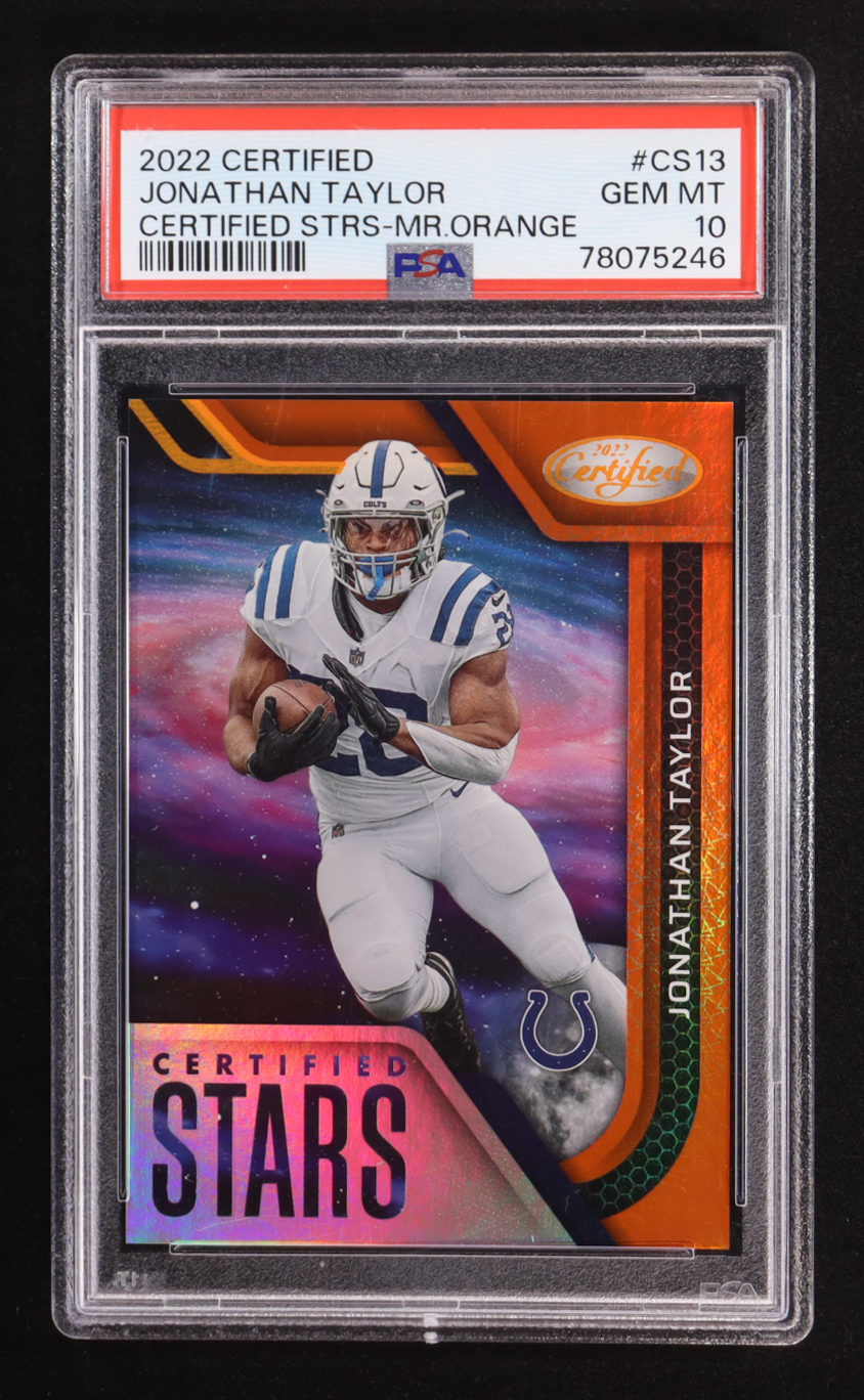 Jonathan Taylor 2022 Panini Certified Stars Mr. Orange #CS-13 #086/149 (PSA 10) at PristineAuction.com Jonathan Taylor 2022 Panini Certified Stars Mr. Orange #CS-13 #086/149 (PSA 10) at PristineAuction.com