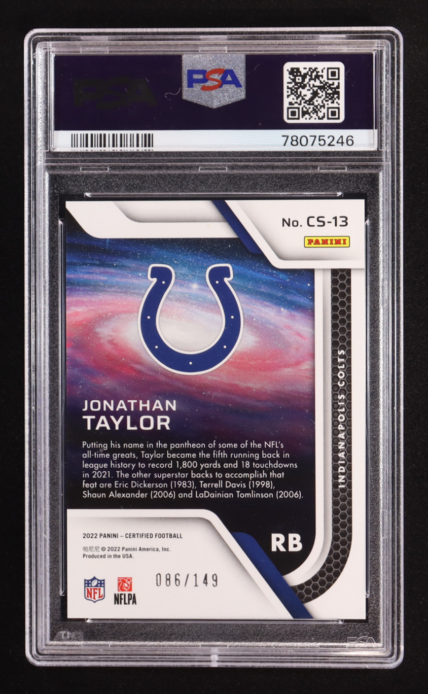 Jonathan Taylor 2022 Panini Certified Stars Mr. Orange #CS-13 #086/149 (PSA 10) at PristineAuction.com Jonathan Taylor 2022 Panini Certified Stars Mr. Orange #CS-13 #086/149 (PSA 10) at PristineAuction.com