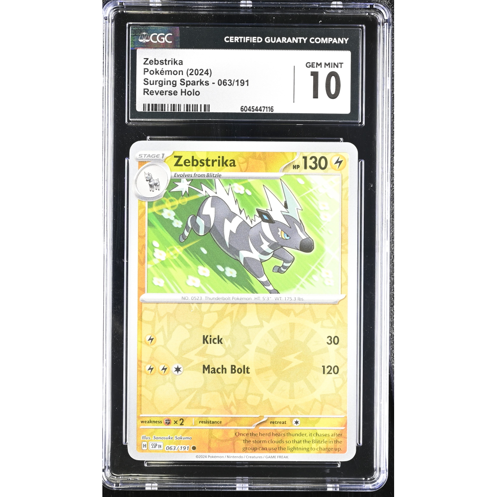 Zebstrika 2024 Pokemon Surging Sparks #063/191 (CGC 10) at PristineAuction.com