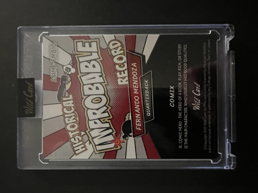 Fernando Mendoza 2025 Wild Card Comix 2025 Historical Improbable Record #ACIM-FM010 RC #1/1 at PristineAuction.com Fernando Mendoza 2025 Wild Card Comix 2025 Historical Improbable Record #ACIM-FM010 RC #1/1 at PristineAuction.com
