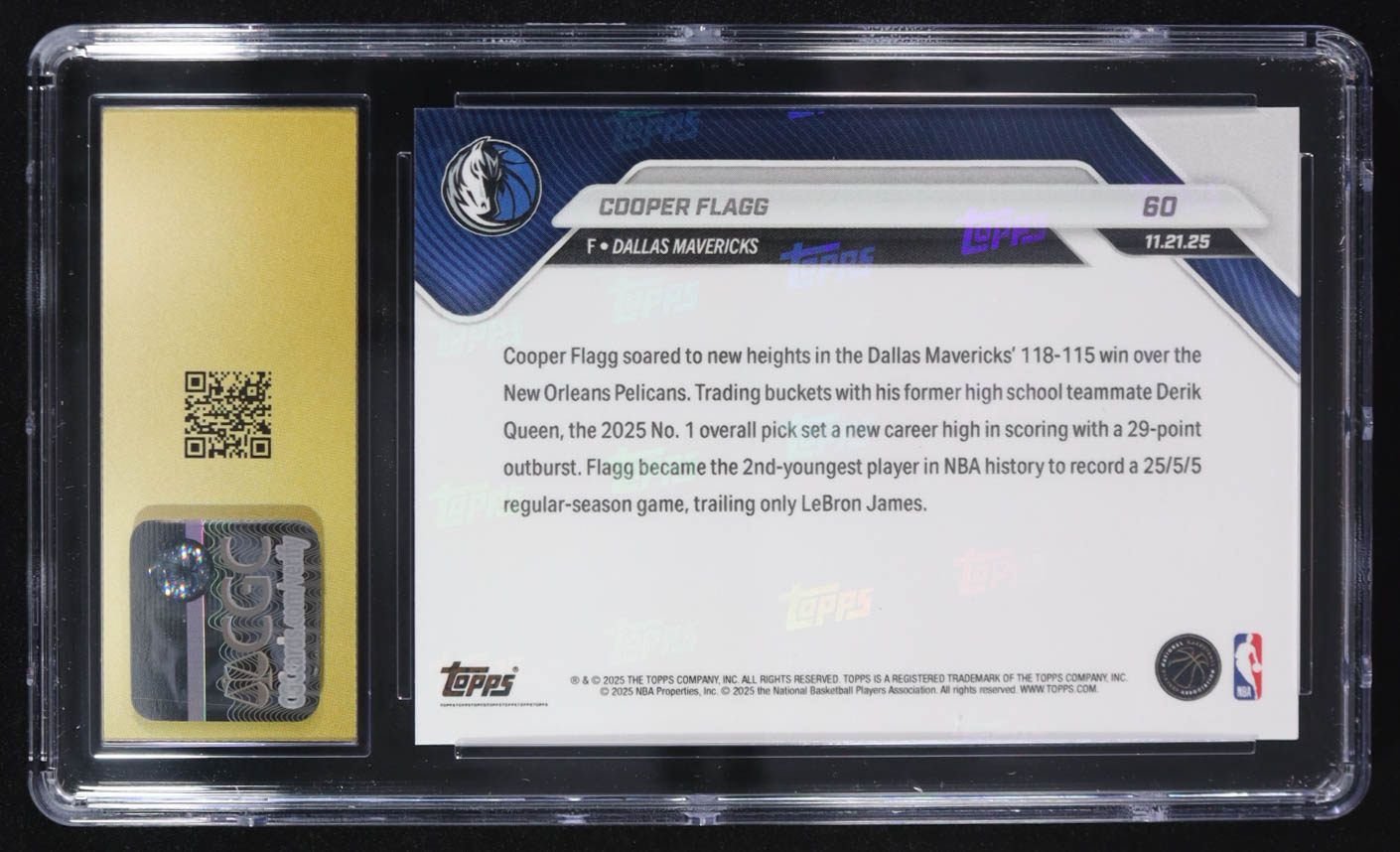 Cooper Flagg 2025-26 Topps Now #60 RC (CGC Black Label Pristine 10) at PristineAuction.com Cooper Flagg 2025-26 Topps Now #60 RC (CGC Black Label Pristine 10) at PristineAuction.com
