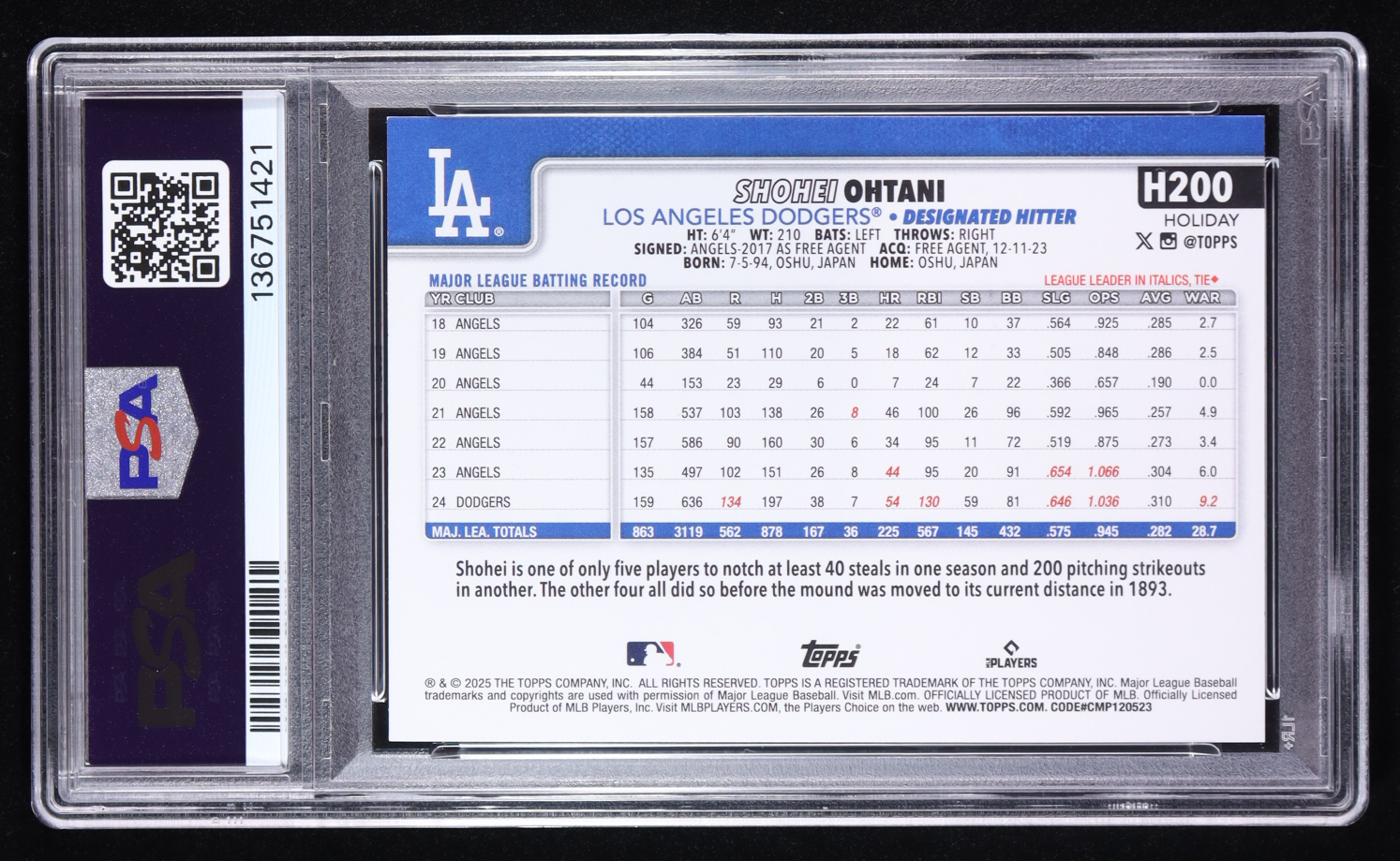 Shohei Ohtani 2025 Topps Holiday #H200 (PSA 9) at PristineAuction.com Shohei Ohtani 2025 Topps Holiday #H200 (PSA 9) at PristineAuction.com