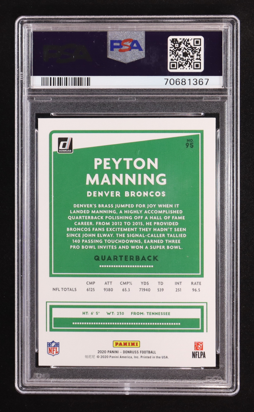 Peyton Manning 2020 Panini Donruss Blue Press Proof #95 (PSA 9) at PristineAuction.com Peyton Manning 2020 Panini Donruss Blue Press Proof #95 (PSA 9) at PristineAuction.com