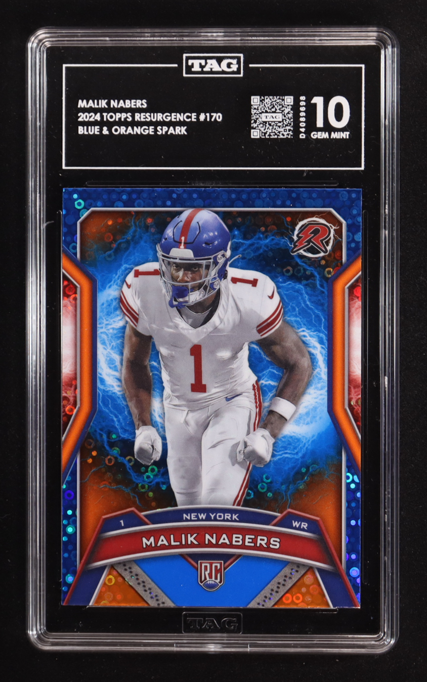 Malik Nabers 2024 Topps Resurgence Blue/Orange Spark #170 RC (TAG 10) at PristineAuction.com Malik Nabers 2024 Topps Resurgence Blue/Orange Spark #170 RC (TAG 10) at PristineAuction.com