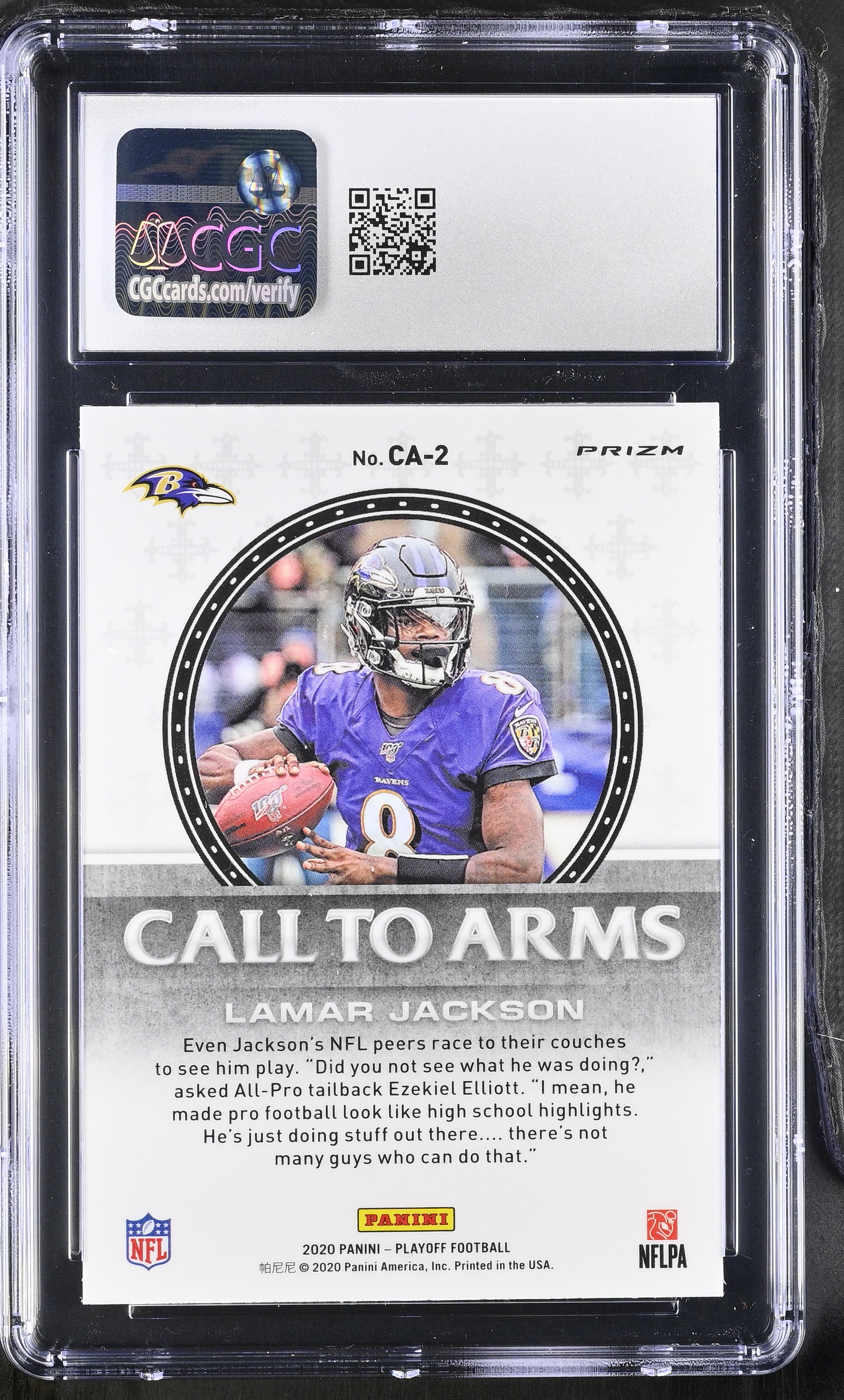 Lamar Jackson 2020 Playoff Call to Arms Blue #2 (CGC GEM MINT 10) at PristineAuction.com Lamar Jackson 2020 Playoff Call to Arms Blue #2 (CGC GEM MINT 10) at PristineAuction.com