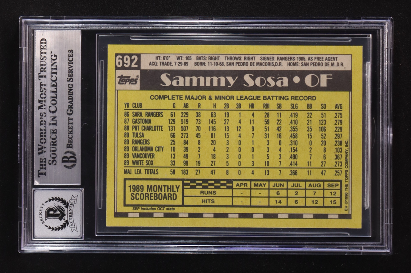 Sammy Sosa Signed 1990 Topps #692 RC (BGS | Autograph Graded BGS 10) at PristineAuction.com Sammy Sosa Signed 1990 Topps #692 RC (BGS | Autograph Graded BGS 10) at PristineAuction.com