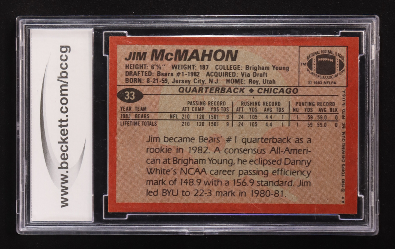 Jim McMahon 1983 Topps #33 RC (BCCG 10) at PristineAuction.com Jim McMahon 1983 Topps #33 RC (BCCG 10) at PristineAuction.com