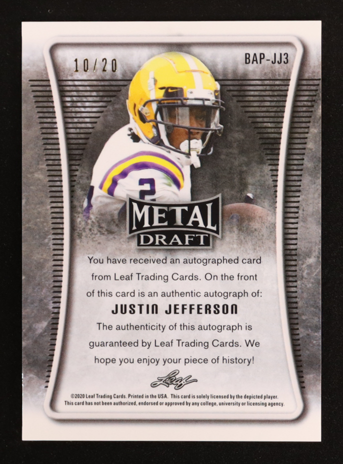 Justin Jefferson 2020 Leaf Metal Draft Portrait Prismatic Pink #BAPJJ3 #10/20 RC at PristineAuction.com Justin Jefferson 2020 Leaf Metal Draft Portrait Prismatic Pink #BAPJJ3 #10/20 RC at PristineAuction.com