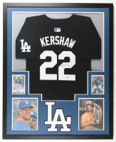 Clayton Kershaw Signed Custom Framed Jersey Display with Photos (Fanatics) at PristineAuction.com