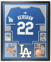 Clayton Kershaw Signed Custom Framed Jersey Display with Photos (Fanatics) at PristineAuction.com