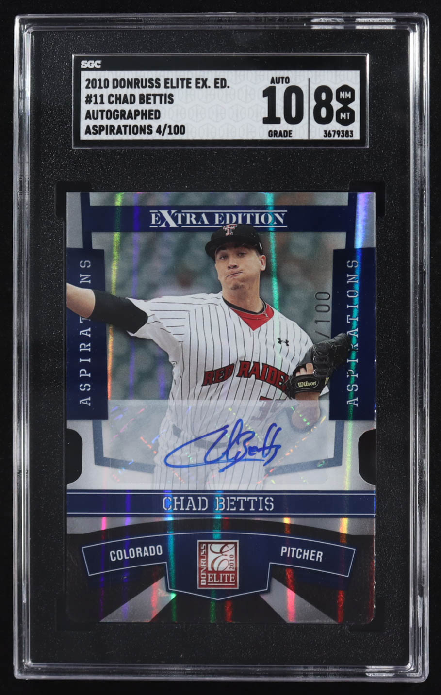 Chad Bettis 2010 Donruss Elite Extra Edition Autographs Aspirations #11 #004/100 (SGC 8 | Autograph Graded SGC 10) at PristineAuction.com Chad Bettis 2010 Donruss Elite Extra Edition Autographs Aspirations #11 #004/100 (SGC 8 | Autograph Graded SGC 10) at PristineAuction.com