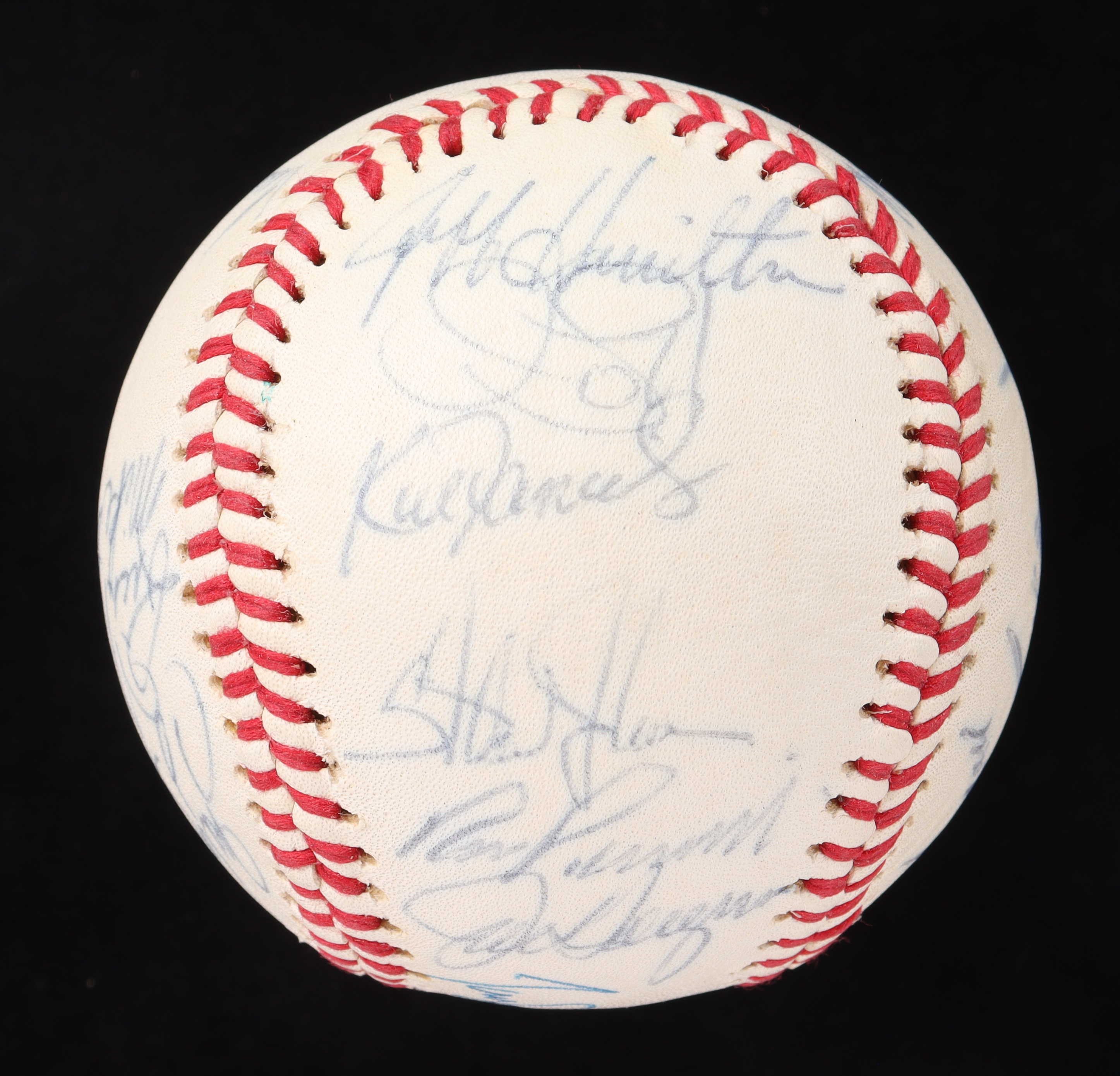 1990 Dodgers Logo Baseball Team-Signed by (23) with Tommy Lasorda, Mickey Hatcher, Ramon Martinez, Kurt Gibson with Multiple Inscriptions (PSA & JSA) at PristineAuction.com 1990 Dodgers Logo Baseball Team-Signed by (23) with Tommy Lasorda, Mickey Hatcher, Ramon Martinez, Kurt Gibson with Multiple Inscriptions (PSA & JSA) at PristineAuction.com