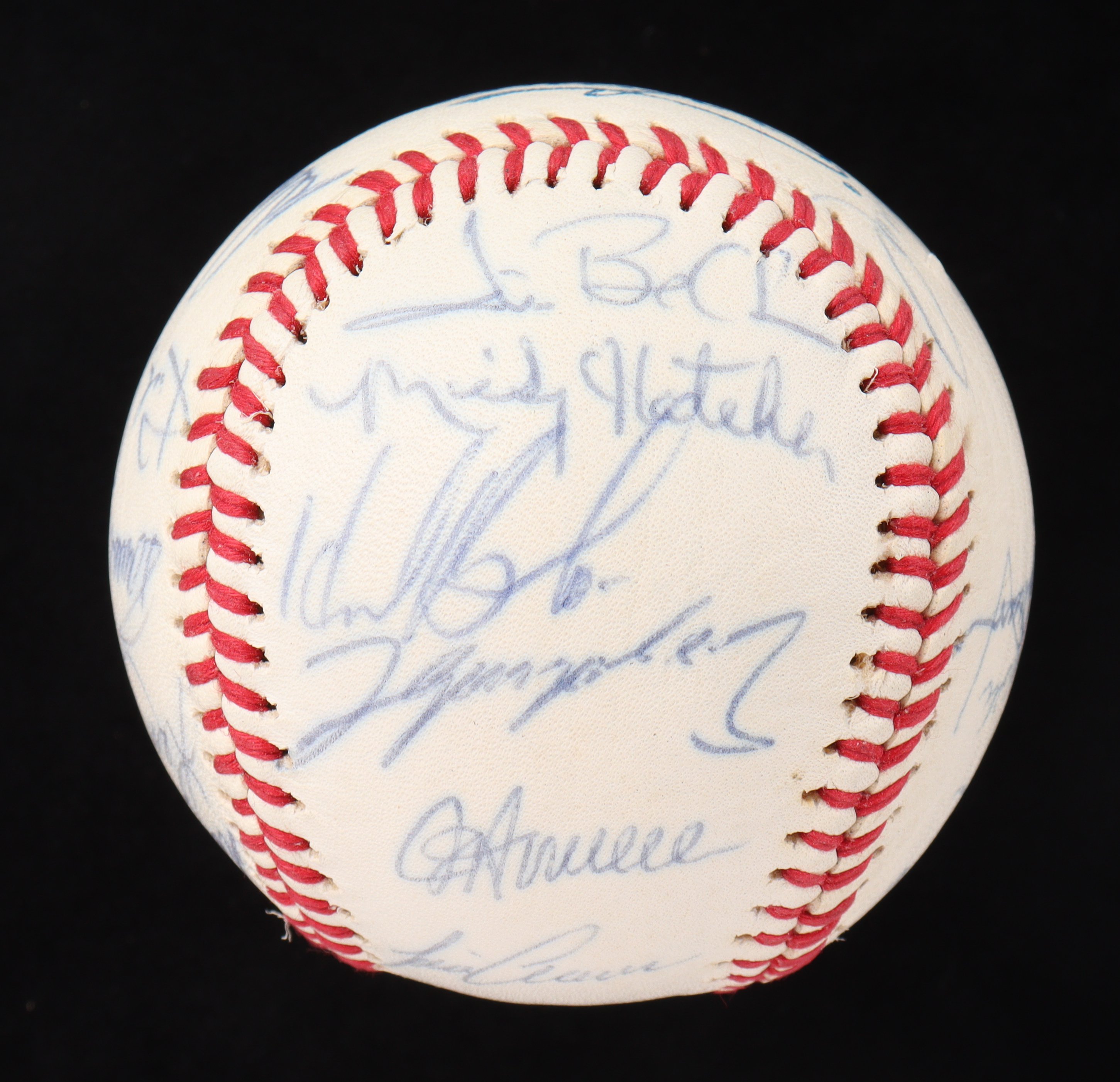 1990 Dodgers Logo Baseball Team-Signed by (23) with Tommy Lasorda, Mickey Hatcher, Ramon Martinez, Kurt Gibson with Multiple Inscriptions (PSA & JSA) at PristineAuction.com 1990 Dodgers Logo Baseball Team-Signed by (23) with Tommy Lasorda, Mickey Hatcher, Ramon Martinez, Kurt Gibson with Multiple Inscriptions (PSA & JSA) at PristineAuction.com