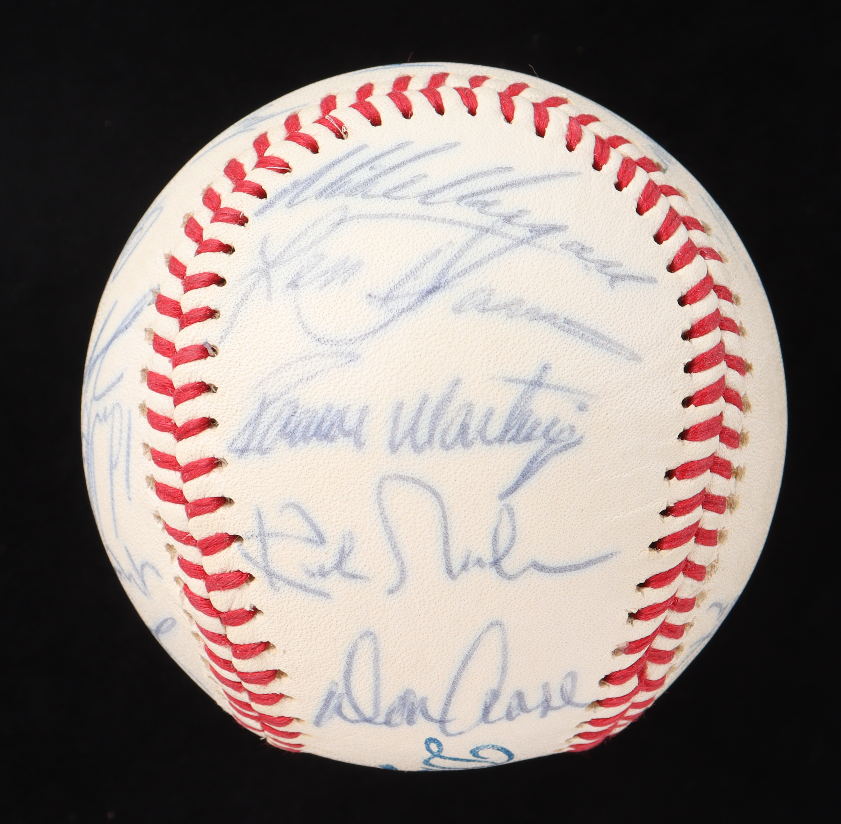 1990 Dodgers Logo Baseball Team-Signed by (23) with Tommy Lasorda, Mickey Hatcher, Ramon Martinez, Kurt Gibson with Multiple Inscriptions (PSA & JSA) at PristineAuction.com 1990 Dodgers Logo Baseball Team-Signed by (23) with Tommy Lasorda, Mickey Hatcher, Ramon Martinez, Kurt Gibson with Multiple Inscriptions (PSA & JSA) at PristineAuction.com