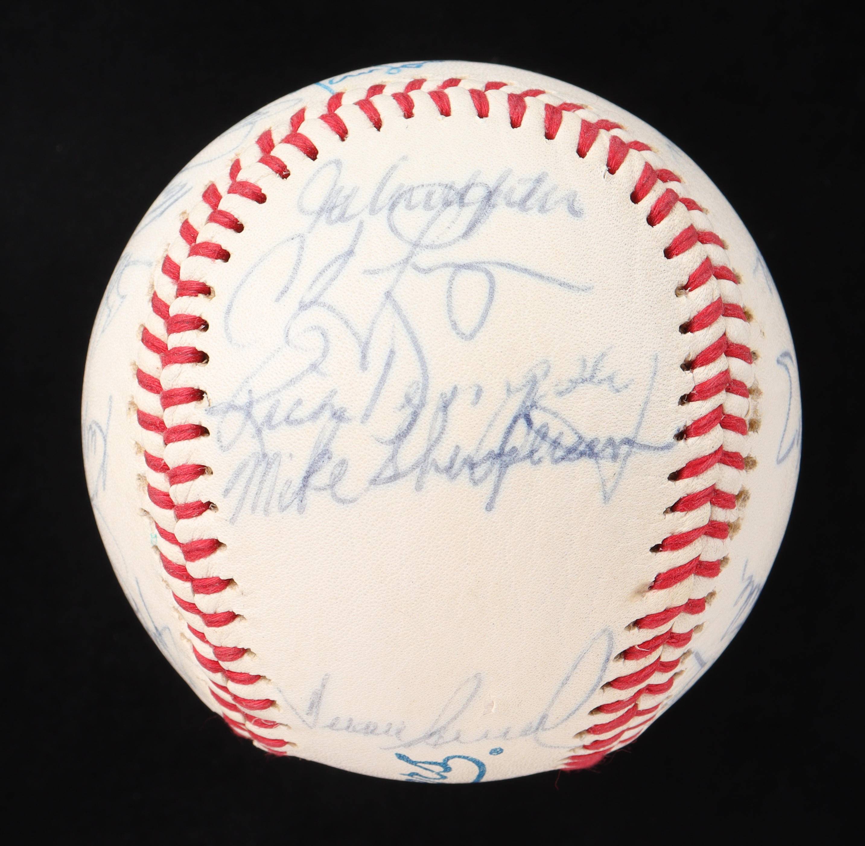 1990 Dodgers Logo Baseball Team-Signed by (23) with Tommy Lasorda, Mickey Hatcher, Ramon Martinez, Kurt Gibson with Multiple Inscriptions (PSA & JSA) at PristineAuction.com 1990 Dodgers Logo Baseball Team-Signed by (23) with Tommy Lasorda, Mickey Hatcher, Ramon Martinez, Kurt Gibson with Multiple Inscriptions (PSA & JSA) at PristineAuction.com