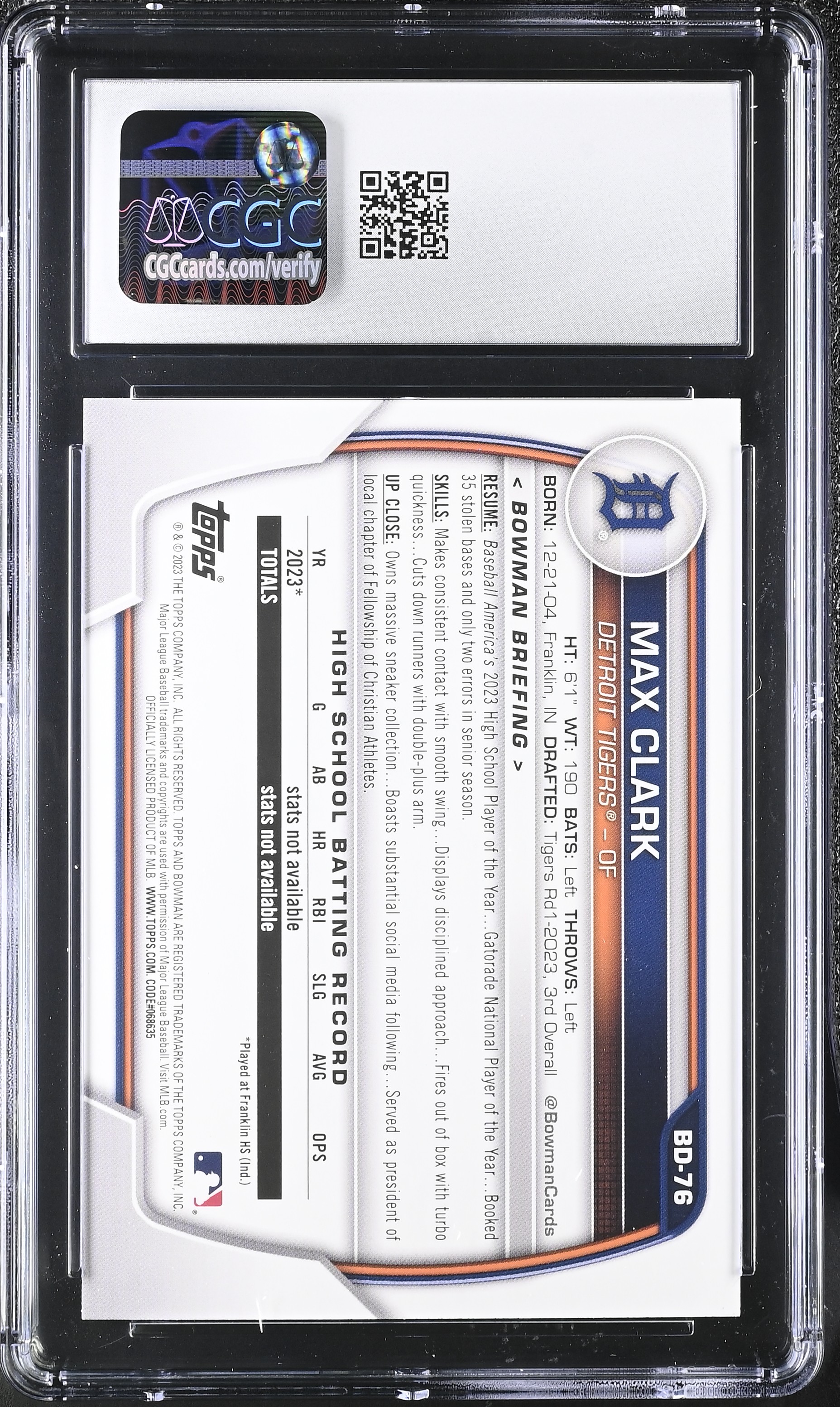 Max Clark 2023 Bowman Draft #BD-76 RC (CGC 9) at PristineAuction.com Max Clark 2023 Bowman Draft #BD-76 RC (CGC 9) at PristineAuction.com