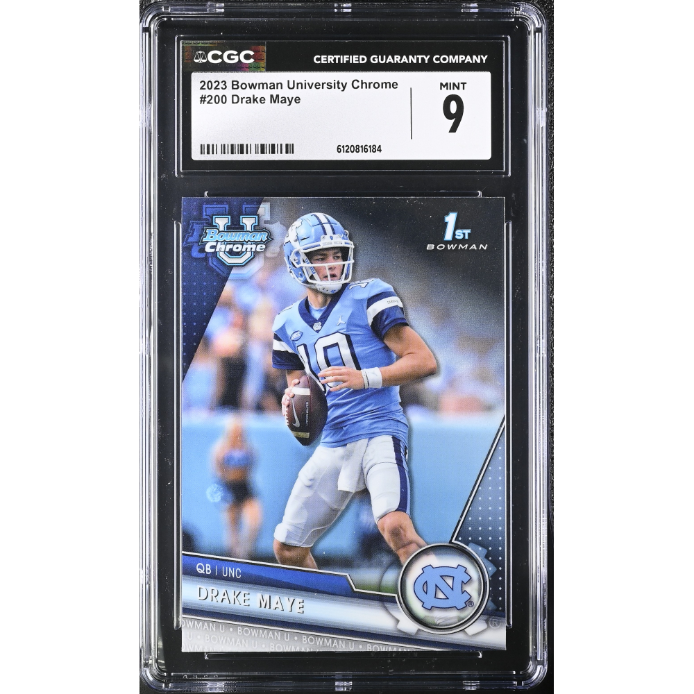Drake Maye 2023 Bowman Chrome University #200 RC (CGC 9) at PristineAuction.com