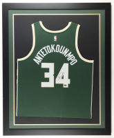 Giannis Antetokounmpo Signed Bucks Custom Framed Jersey (Beckett) at PristineAuction.com