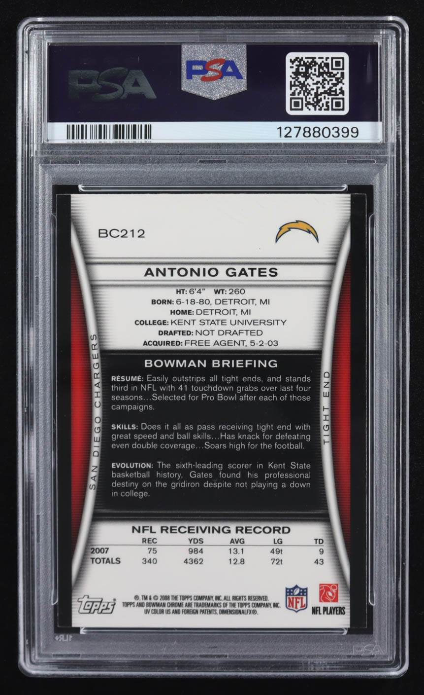 Antonio Gates 2008 Bowman Chrome #BC212 (PSA 9) at PristineAuction.com Antonio Gates 2008 Bowman Chrome #BC212 (PSA 9) at PristineAuction.com