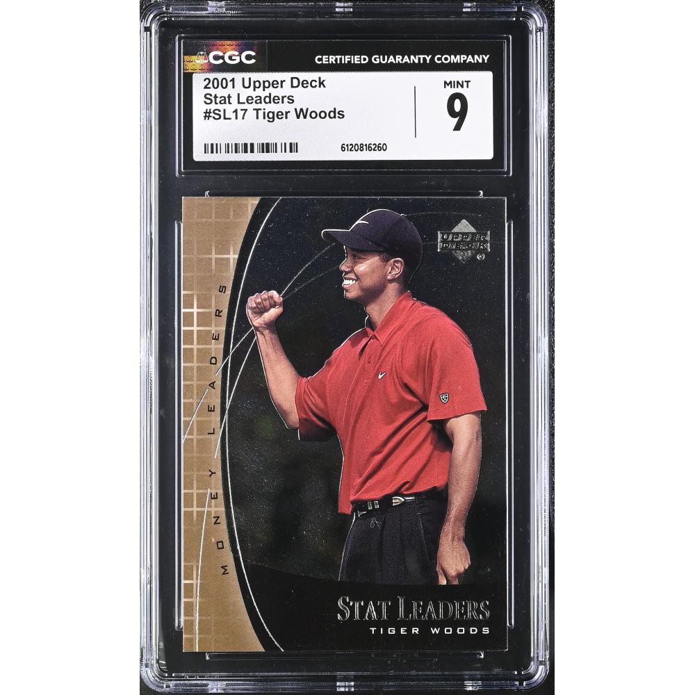 Tiger Woods 2001 Upper Deck Stat Leaders #SL17 RC  (CGC 9) at PristineAuction.com