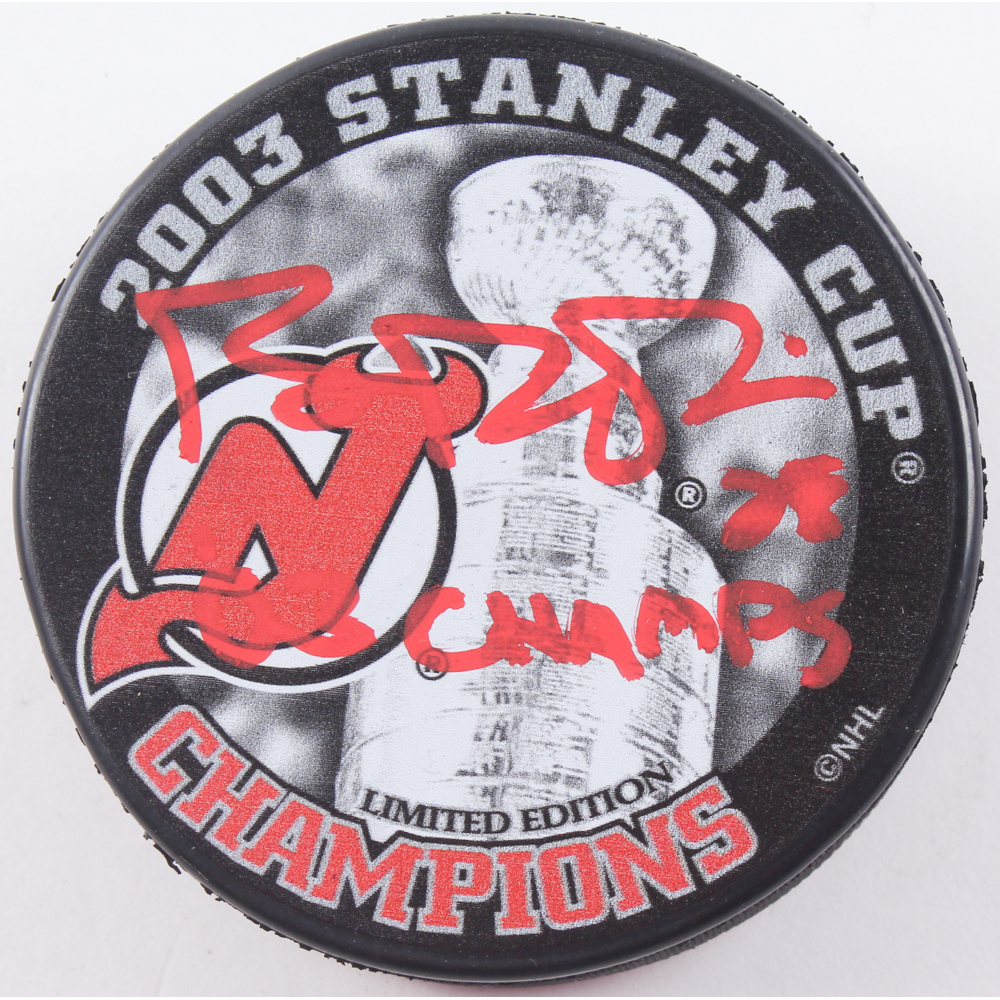 Brian Rafalski Signed 2003 Devils Stanley Cup Champions Logo Hockey Puck Inscribed "03 Champs" (JSA) at PristineAuction.com