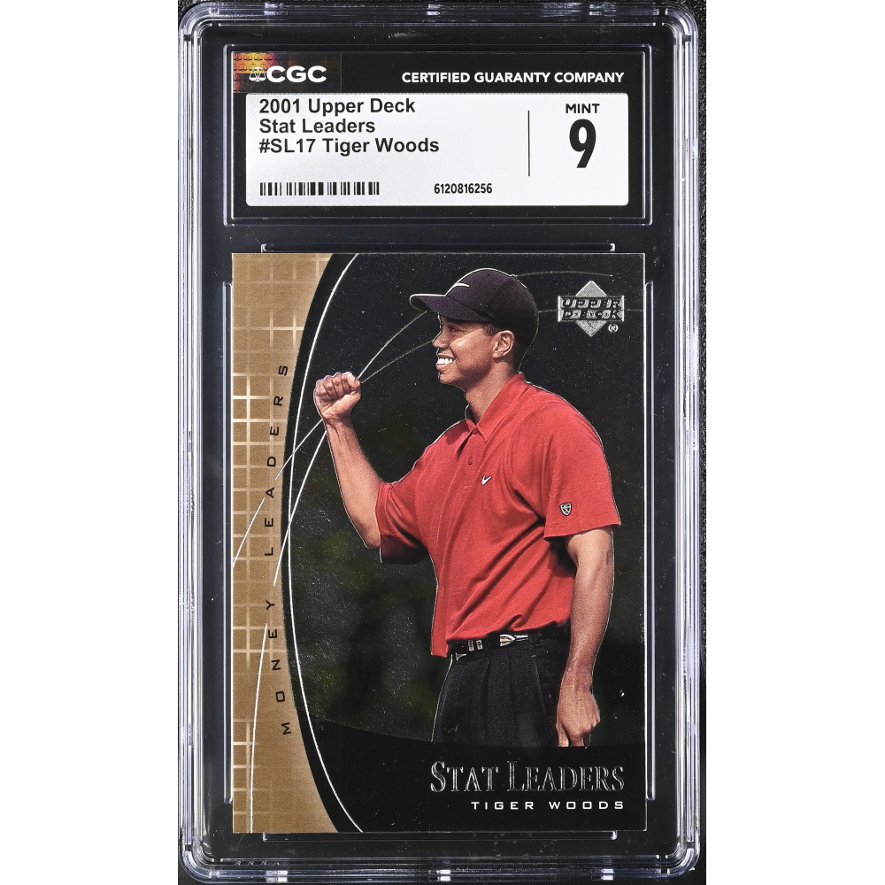 Tiger Woods 2001 Upper Deck Stat Leaders #SL17 RC (CGC 9) at PristineAuction.com