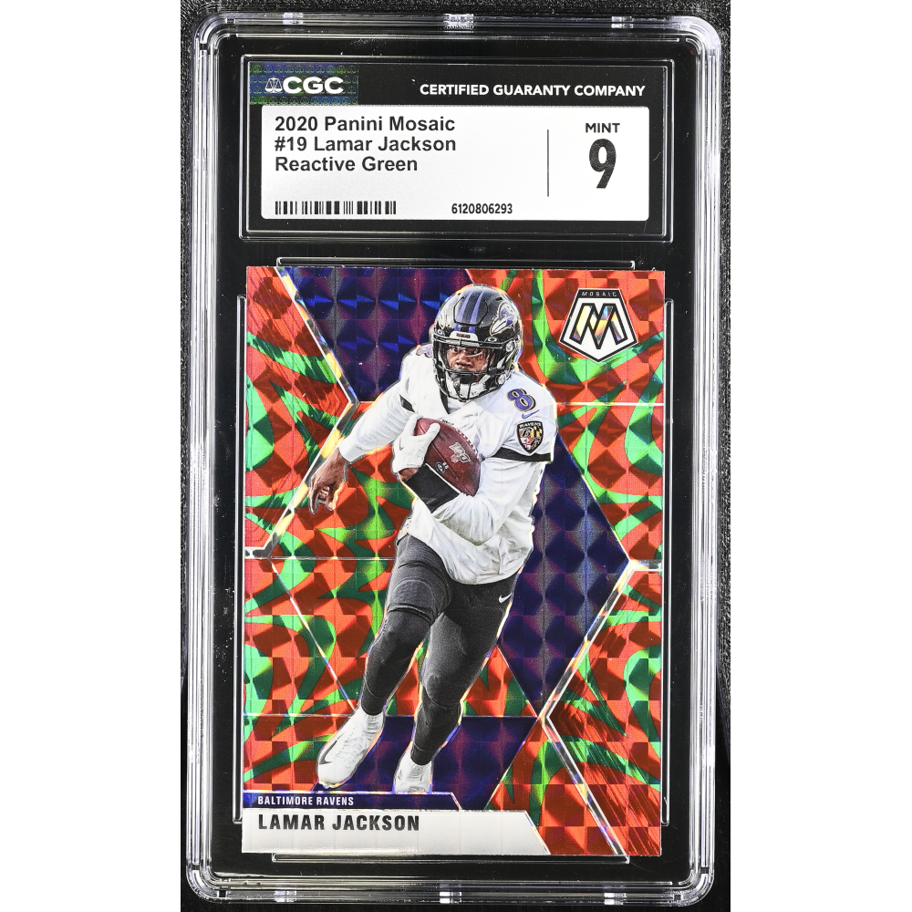 Lamar Jackson 2020 Panini Mosaic Mosaic Reactive Green #19 (CGC 9) at PristineAuction.com