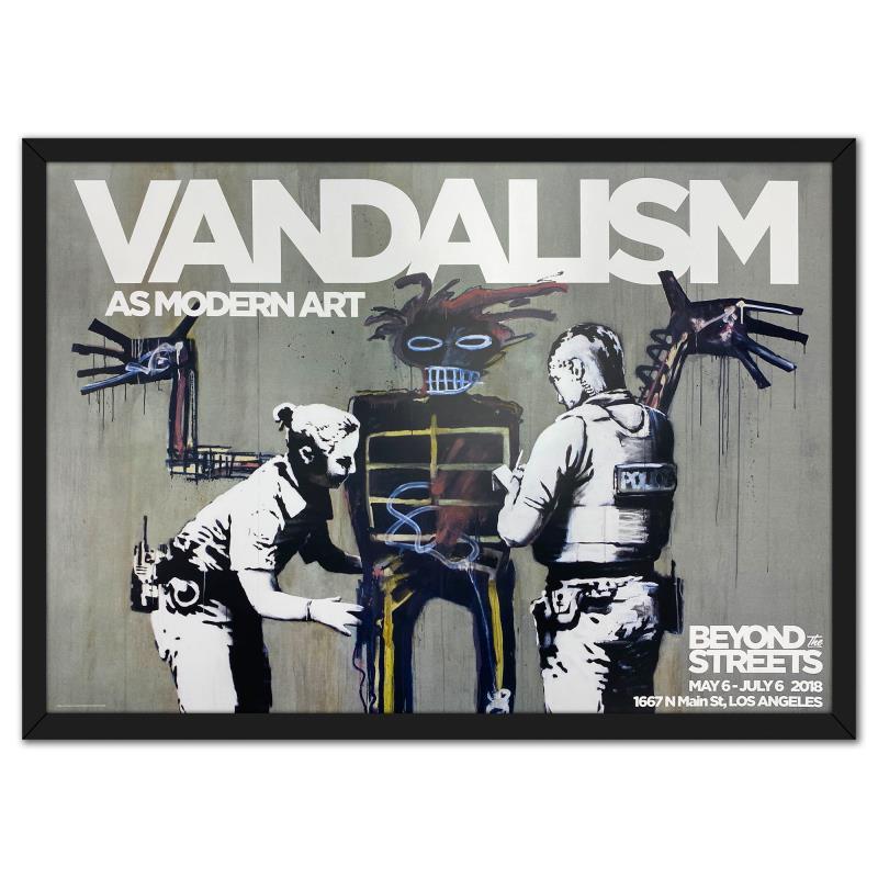 "Vandalism as Modern Art - Beyond the Streets" 27x37 Custom Framed Original Event Poster by Banksy (Artova) at PristineAuction.com "Vandalism as Modern Art - Beyond the Streets" 27x37 Custom Framed Original Event Poster by Banksy (Artova) at PristineAuction.com