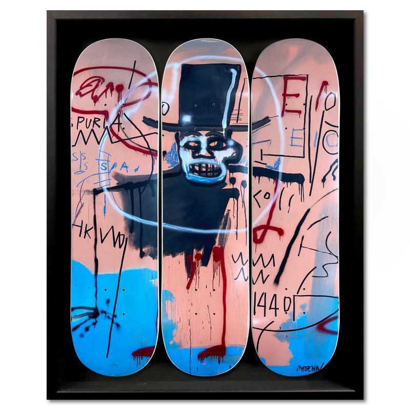 "The Guilt of Gold Teeth, 1982" Custom Framed Skateboard Triptych by Jean-Michel Basquiat (Artova) at PristineAuction.com "The Guilt of Gold Teeth, 1982" Custom Framed Skateboard Triptych by Jean-Michel Basquiat (Artova) at PristineAuction.com