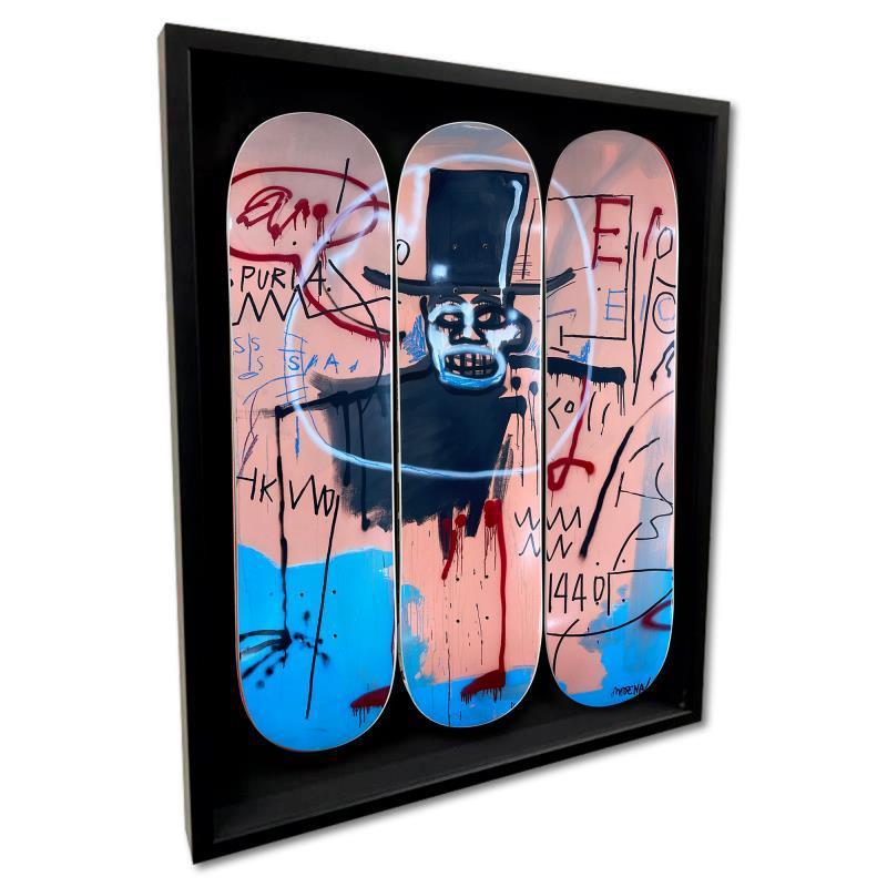 "The Guilt of Gold Teeth, 1982" Custom Framed Skateboard Triptych by Jean-Michel Basquiat (Artova) at PristineAuction.com "The Guilt of Gold Teeth, 1982" Custom Framed Skateboard Triptych by Jean-Michel Basquiat (Artova) at PristineAuction.com