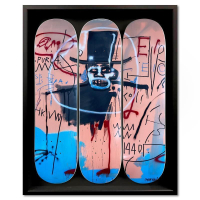 "The Guilt of Gold Teeth, 1982" Custom Framed Skateboard Triptych by Jean-Michel Basquiat (Artova) at PristineAuction.com