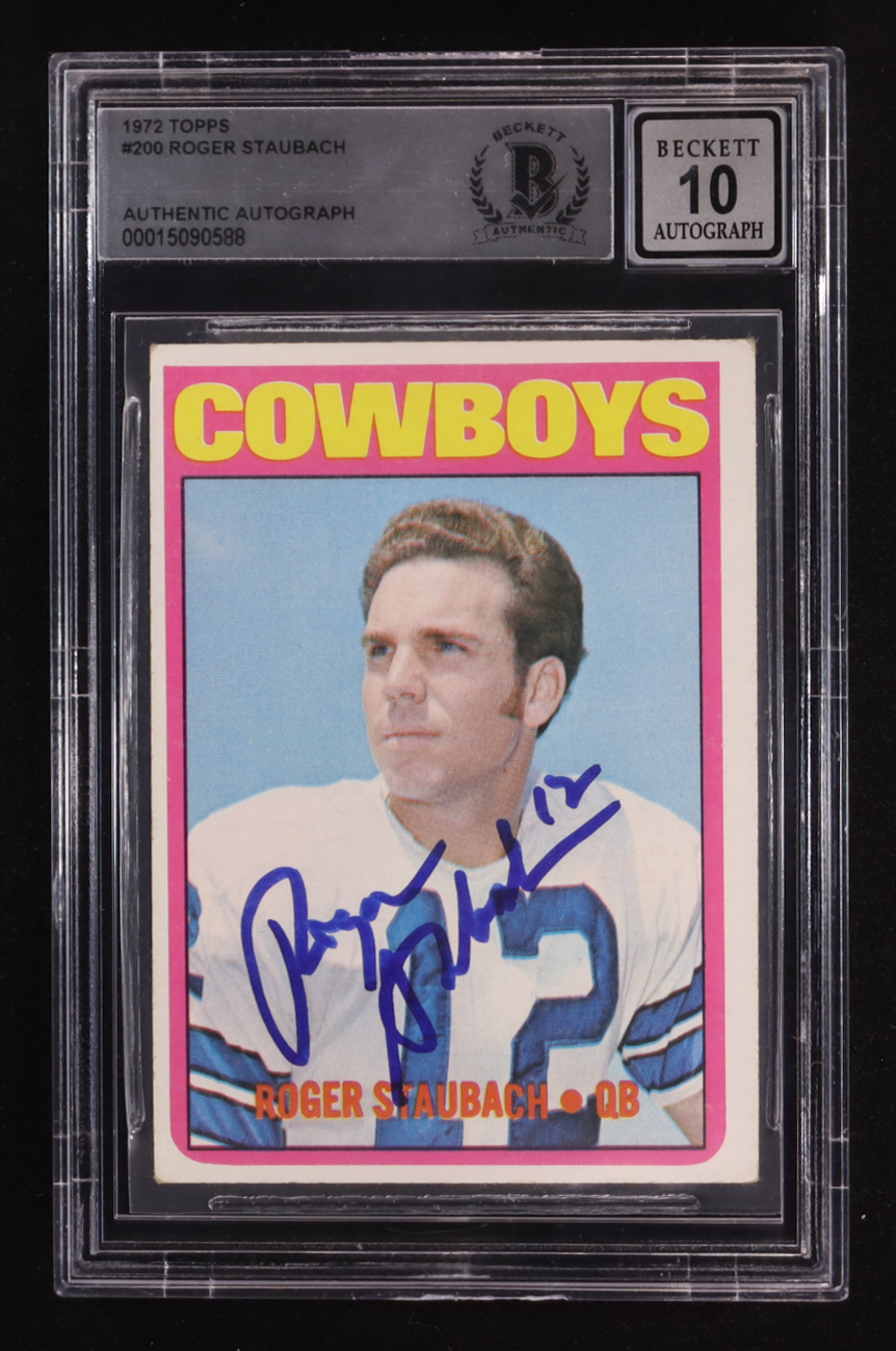 Roger Staubach Signed 1972 Topps #200 (BGS | Autograph Graded BGS 10) at PristineAuction.com Roger Staubach Signed 1972 Topps #200 (BGS | Autograph Graded BGS 10) at PristineAuction.com