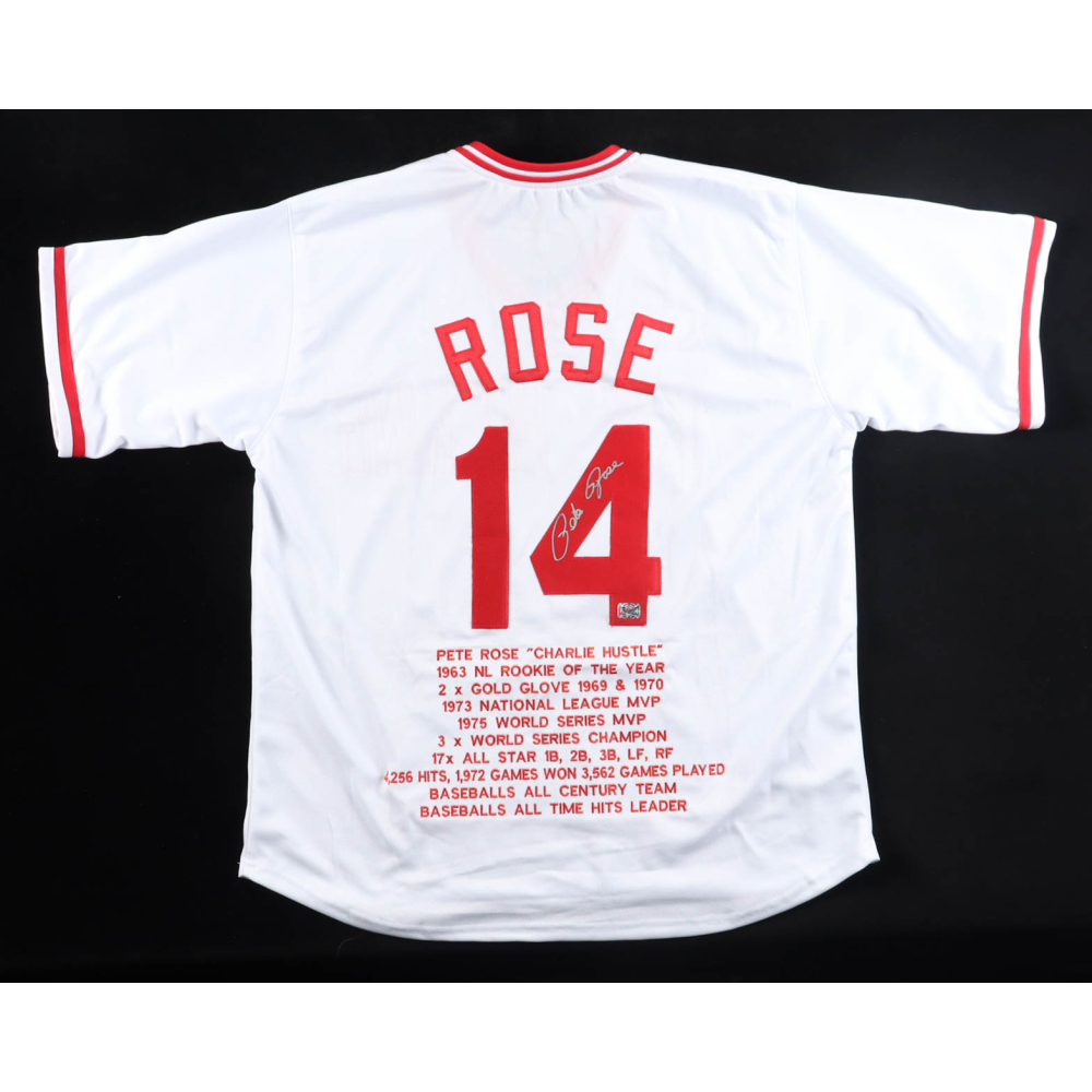 Pete Rose Signed Career Highlight Stat Jersey (Rose) at PristineAuction.com