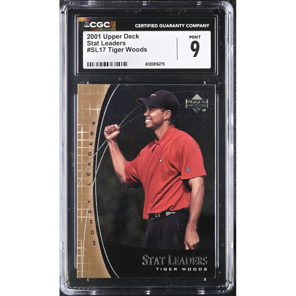 Tiger Woods 2001 Upper Deck Stat Leaders #SL17 RC (CGC 9) at PristineAuction.com