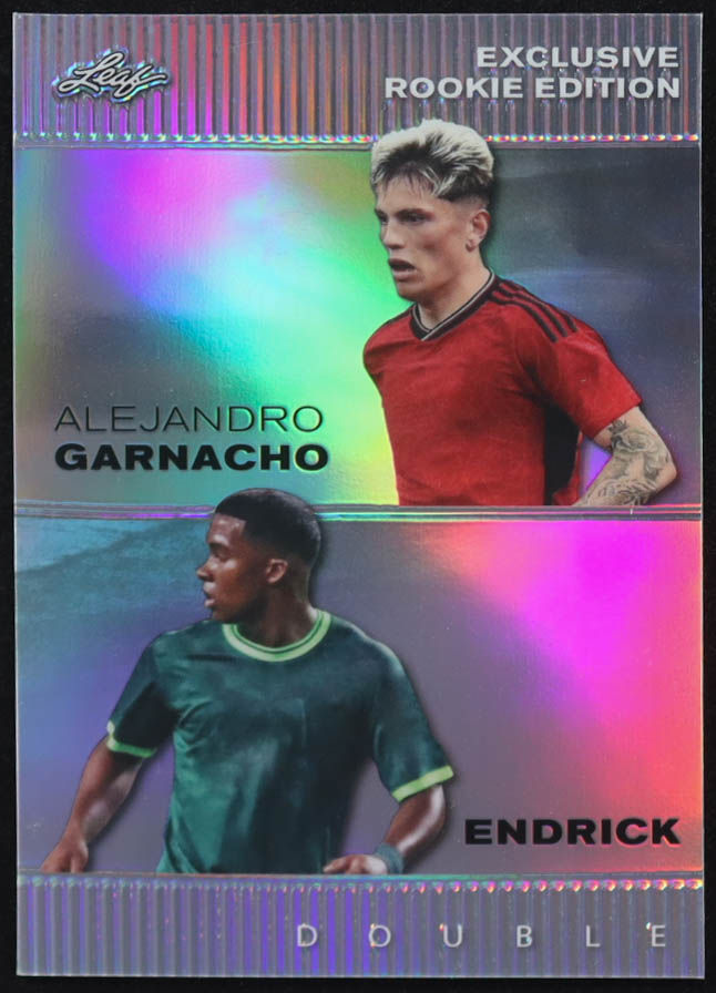 Alejandro Garnacho / Endrick 2023 Leaf Special Release Exclusive Rookie Edition Double Silver #ERE05 RC #21/25 at PristineAuction.com Alejandro Garnacho / Endrick 2023 Leaf Special Release Exclusive Rookie Edition Double Silver #ERE05 RC #21/25 at PristineAuction.com