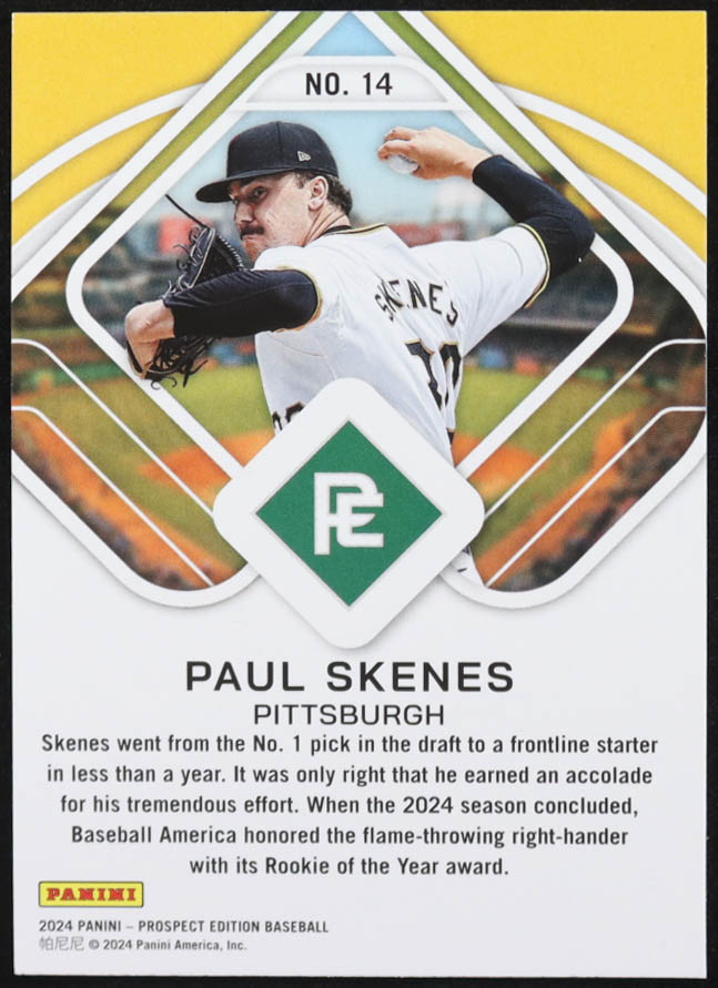 Paul Skenes 2024 Panini Prospect Edition #14 RC at PristineAuction.com Paul Skenes 2024 Panini Prospect Edition #14 RC at PristineAuction.com