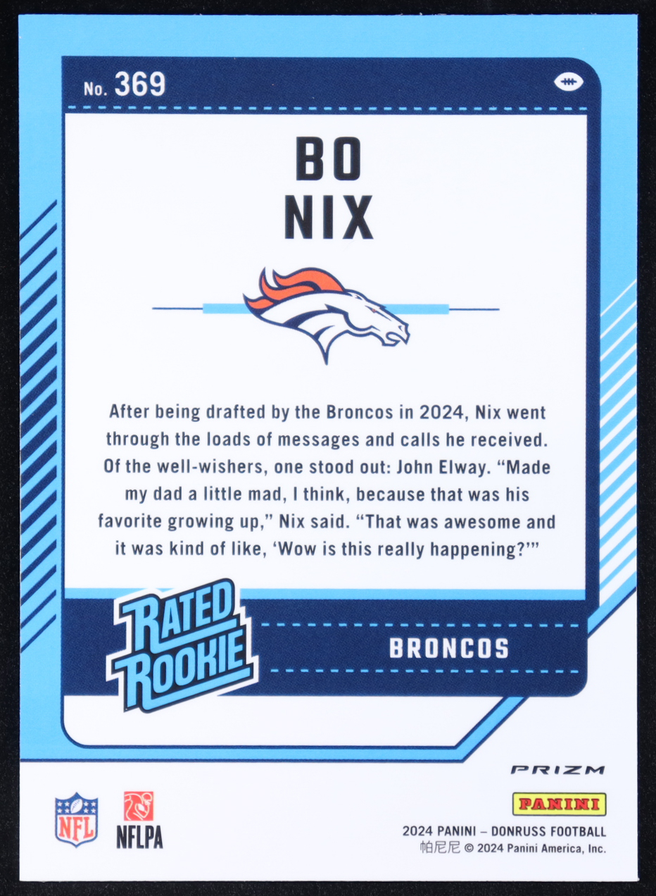 Bo Nix 2024 Donruss Optic Rated Rookies Preview Pink #369 RR RC at PristineAuction.com Bo Nix 2024 Donruss Optic Rated Rookies Preview Pink #369 RR RC at PristineAuction.com