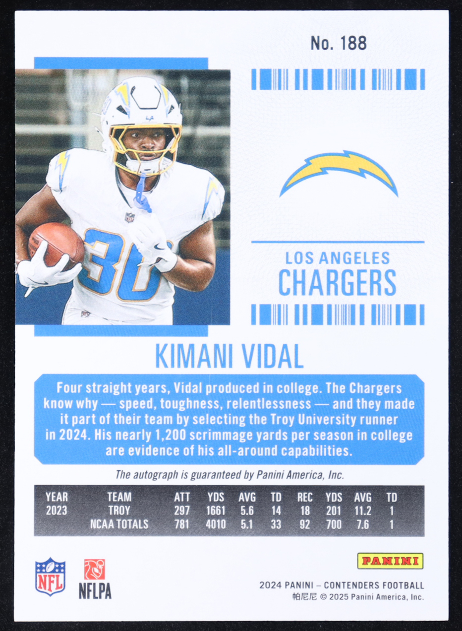 Kimani Vidal 2024 Panini Contenders Autographs #188 RC at PristineAuction.com Kimani Vidal 2024 Panini Contenders Autographs #188 RC at PristineAuction.com