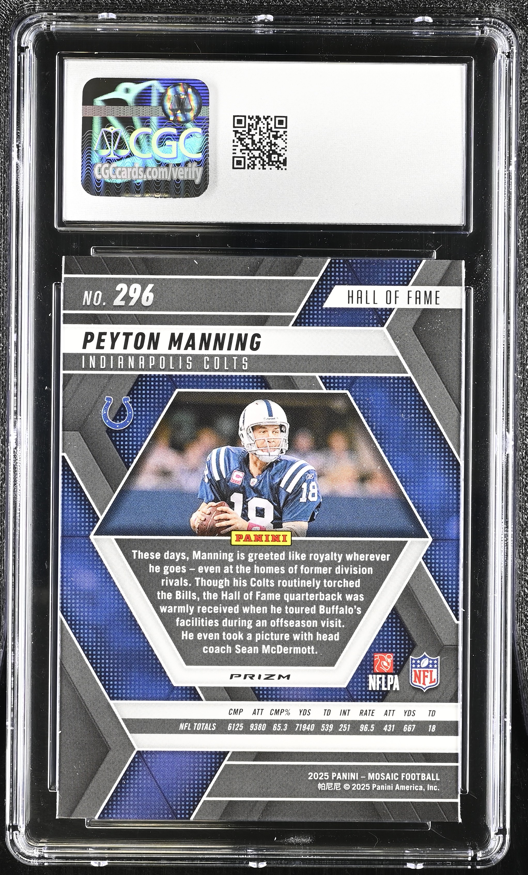 Peyton Manning 2025 Panini Mosaic Silver HOF #296 (CGC 9.5) at PristineAuction.com Peyton Manning 2025 Panini Mosaic Silver HOF #296 (CGC 9.5) at PristineAuction.com