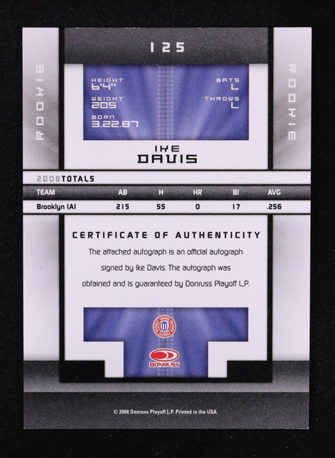 Ike Davis 2008 Donruss Elite Extra Edition #125 AU #861/995 RC at PristineAuction.com Ike Davis 2008 Donruss Elite Extra Edition #125 AU #861/995 RC at PristineAuction.com